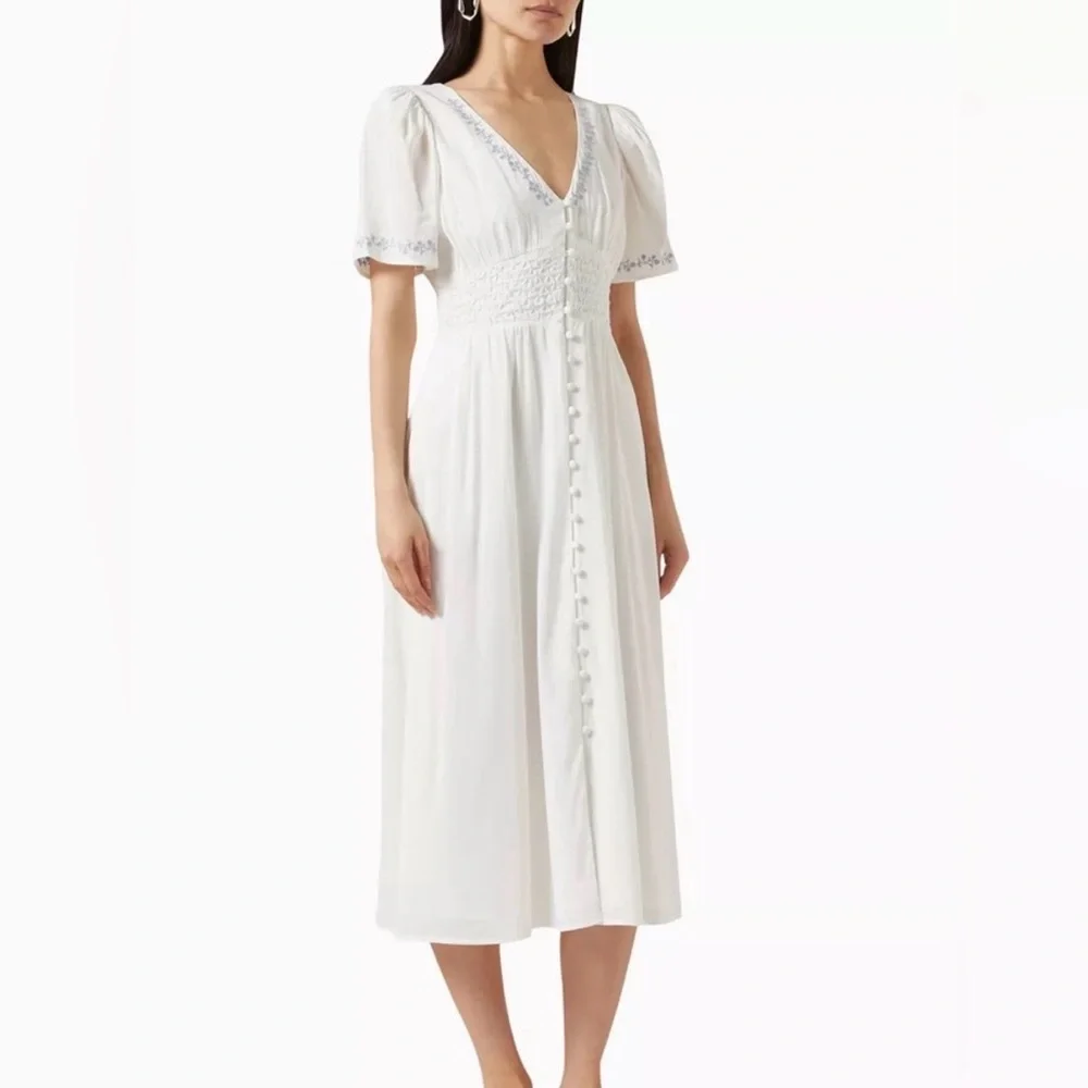 Reformation Kamryn Embroidered Smocked Waist Midi Dress Size 2 NWT - Picture 2 of 8